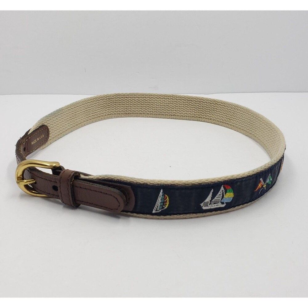 Talbots Kids Belt Size Medium Sailboat Nautical Made in USA 23" - 25" Waist